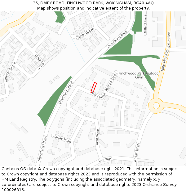 36, DAIRY ROAD, FINCHWOOD PARK, WOKINGHAM, RG40 4AQ: Location map and indicative extent of plot