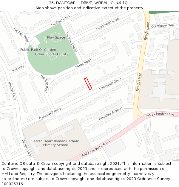 36, DANESWELL DRIVE, WIRRAL, CH46 1QH: Location map and indicative extent of plot