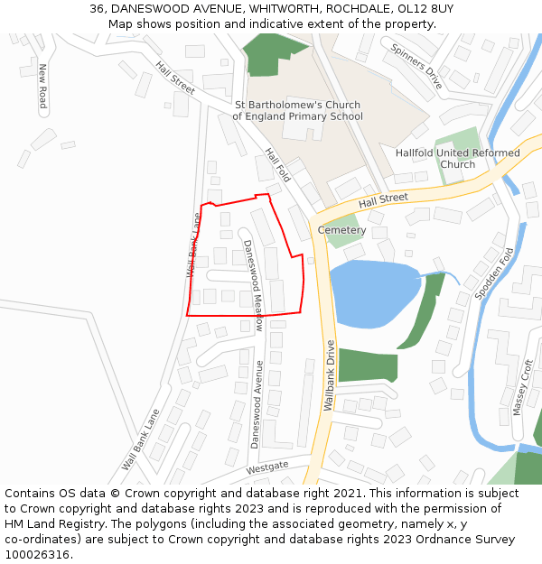 36, DANESWOOD AVENUE, WHITWORTH, ROCHDALE, OL12 8UY: Location map and indicative extent of plot