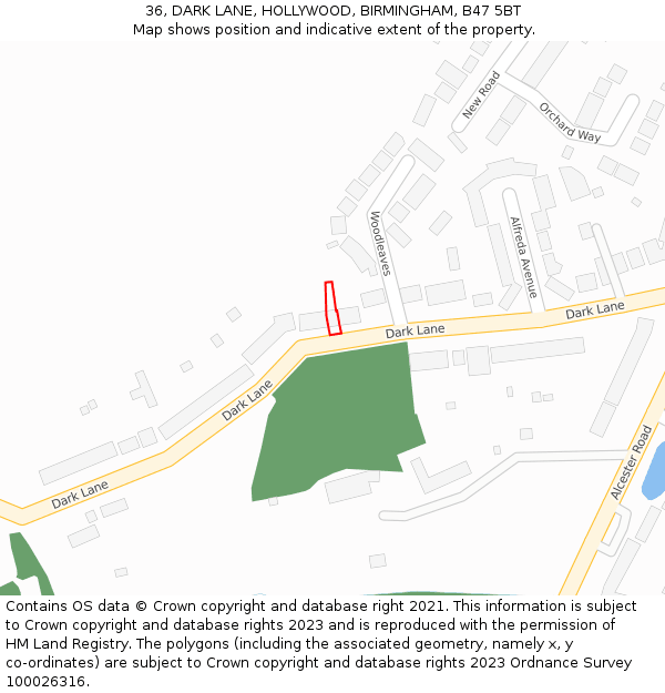 36, DARK LANE, HOLLYWOOD, BIRMINGHAM, B47 5BT: Location map and indicative extent of plot