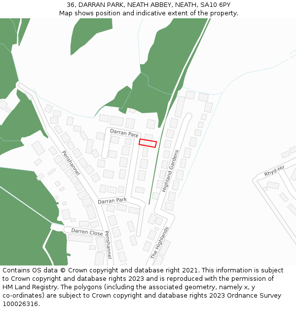 36, DARRAN PARK, NEATH ABBEY, NEATH, SA10 6PY: Location map and indicative extent of plot
