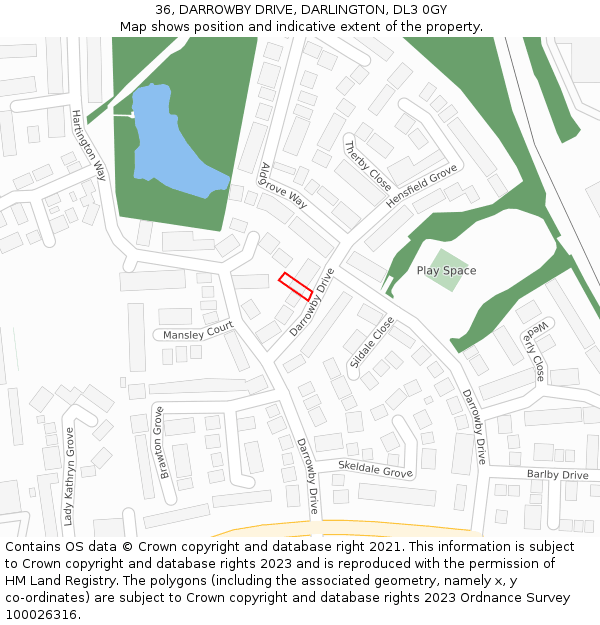 36, DARROWBY DRIVE, DARLINGTON, DL3 0GY: Location map and indicative extent of plot