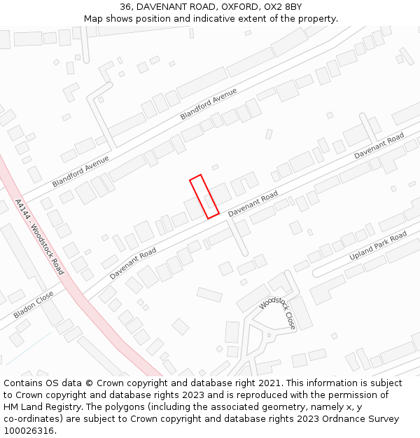 36, DAVENANT ROAD, OXFORD, OX2 8BY: Location map and indicative extent of plot