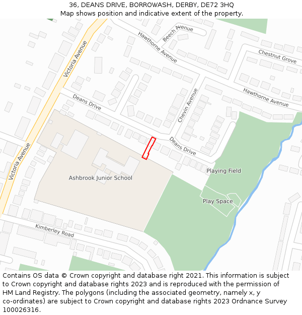 36, DEANS DRIVE, BORROWASH, DERBY, DE72 3HQ: Location map and indicative extent of plot