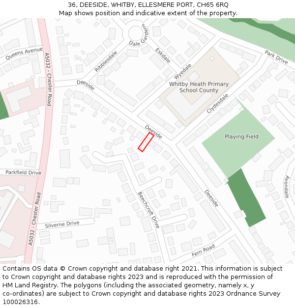 36, DEESIDE, WHITBY, ELLESMERE PORT, CH65 6RQ: Location map and indicative extent of plot