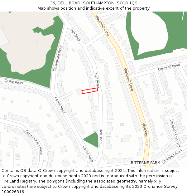 36, DELL ROAD, SOUTHAMPTON, SO18 1QS: Location map and indicative extent of plot