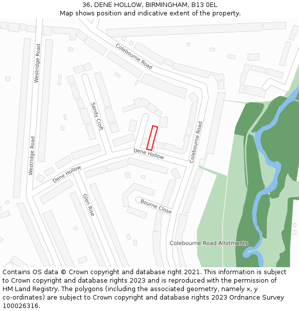 36, DENE HOLLOW, BIRMINGHAM, B13 0EL: Location map and indicative extent of plot