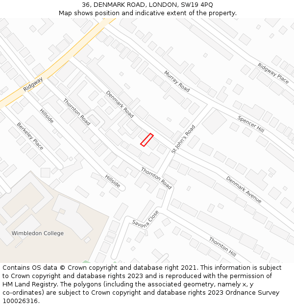 36, DENMARK ROAD, LONDON, SW19 4PQ: Location map and indicative extent of plot