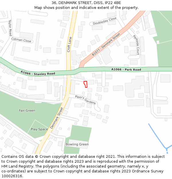 36, DENMARK STREET, DISS, IP22 4BE: Location map and indicative extent of plot