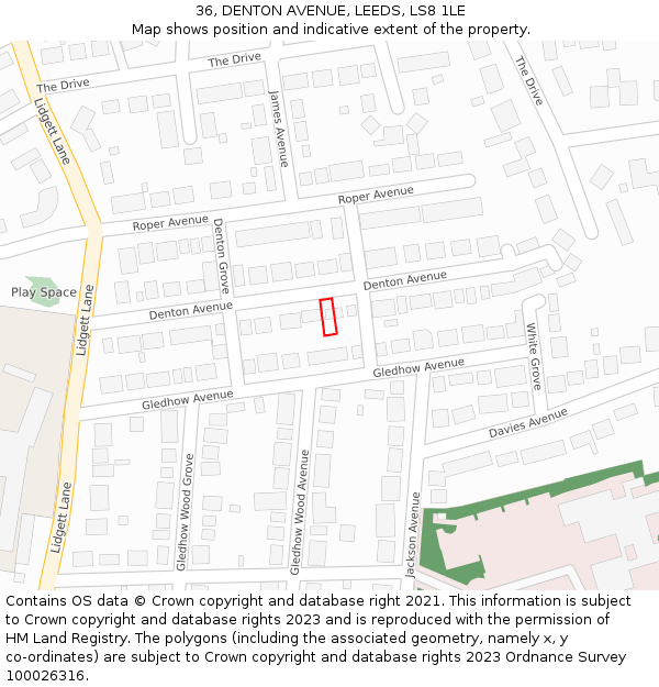 36, DENTON AVENUE, LEEDS, LS8 1LE: Location map and indicative extent of plot