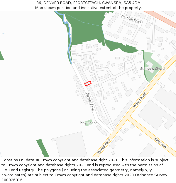 36, DENVER ROAD, FFORESTFACH, SWANSEA, SA5 4DA: Location map and indicative extent of plot