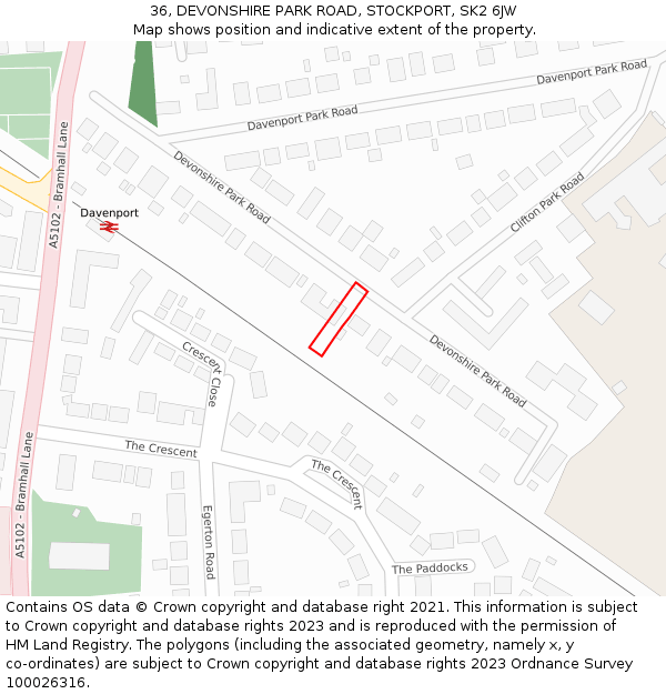 36, DEVONSHIRE PARK ROAD, STOCKPORT, SK2 6JW: Location map and indicative extent of plot