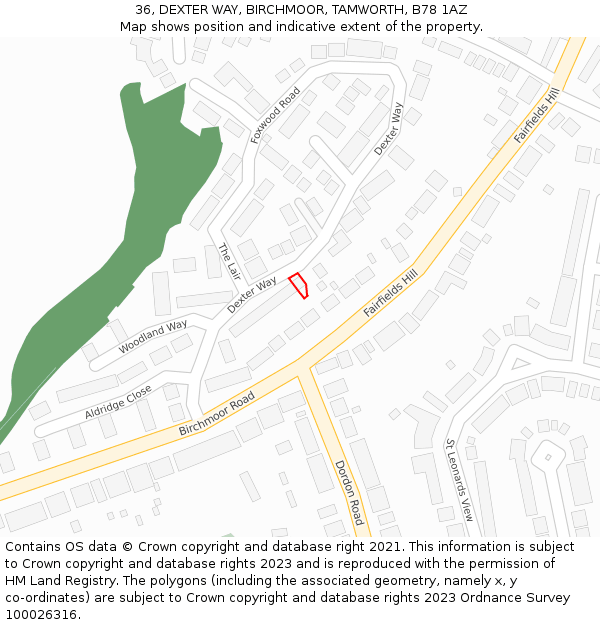 36, DEXTER WAY, BIRCHMOOR, TAMWORTH, B78 1AZ: Location map and indicative extent of plot