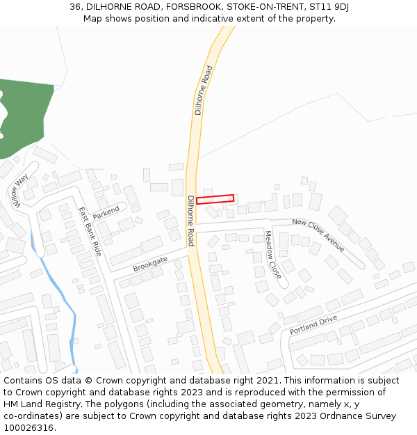 36, DILHORNE ROAD, FORSBROOK, STOKE-ON-TRENT, ST11 9DJ: Location map and indicative extent of plot