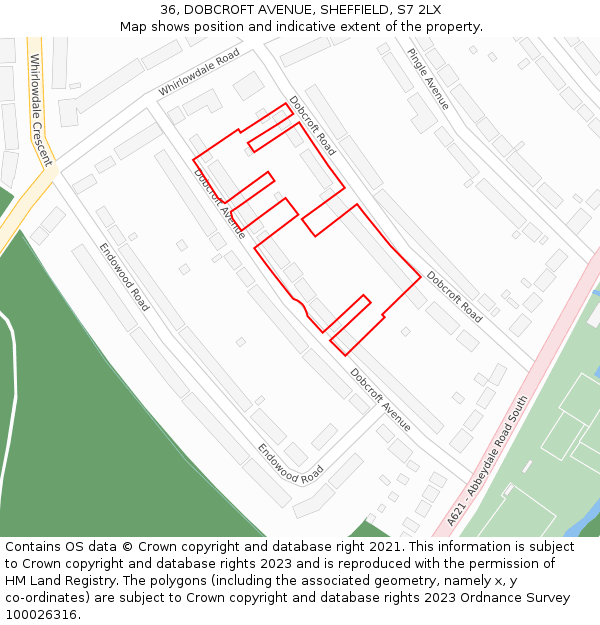 36, DOBCROFT AVENUE, SHEFFIELD, S7 2LX: Location map and indicative extent of plot