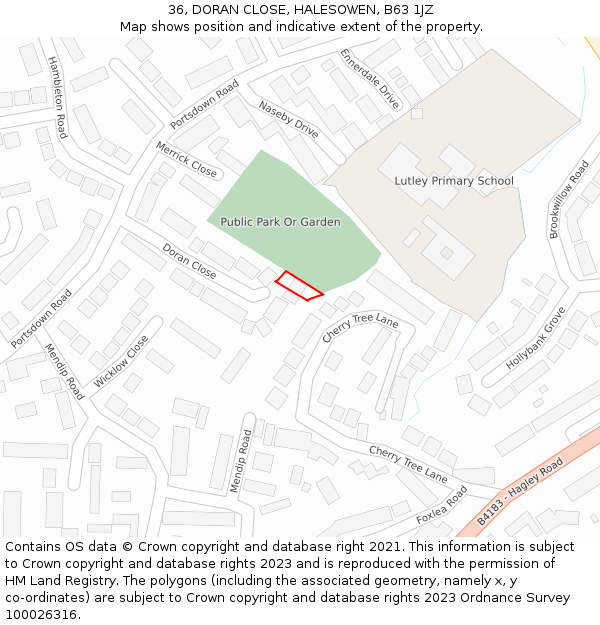 36, DORAN CLOSE, HALESOWEN, B63 1JZ: Location map and indicative extent of plot