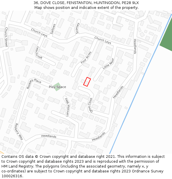 36, DOVE CLOSE, FENSTANTON, HUNTINGDON, PE28 9LX: Location map and indicative extent of plot