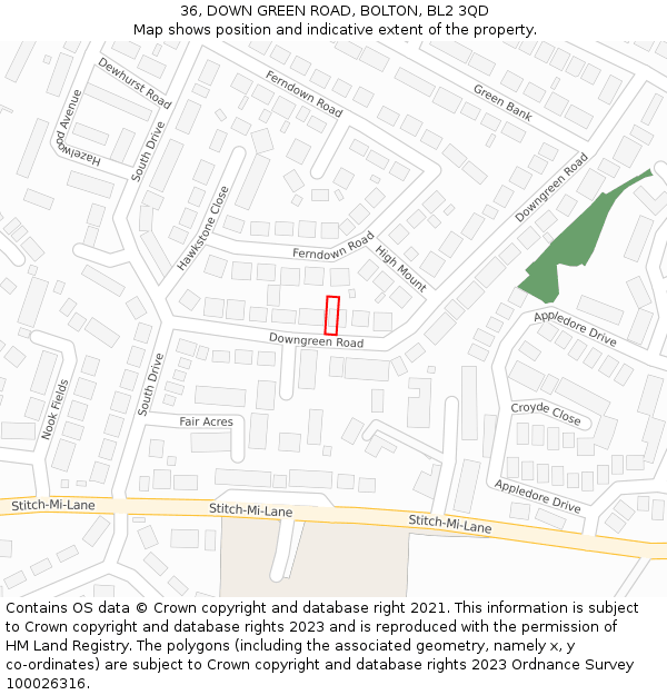 36, DOWN GREEN ROAD, BOLTON, BL2 3QD: Location map and indicative extent of plot