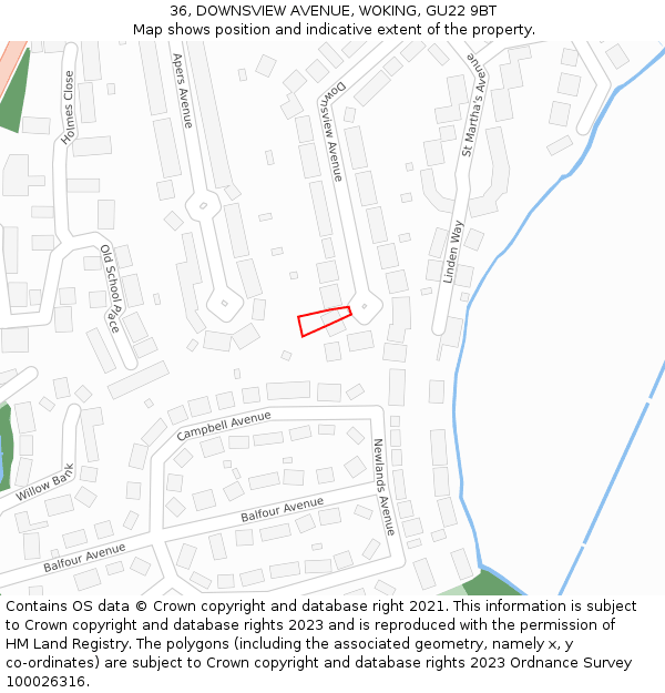 36, DOWNSVIEW AVENUE, WOKING, GU22 9BT: Location map and indicative extent of plot