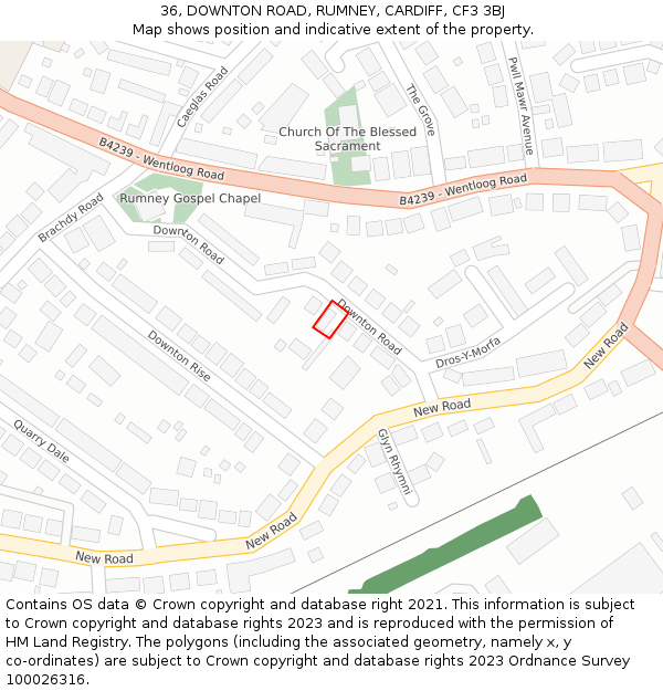 36, DOWNTON ROAD, RUMNEY, CARDIFF, CF3 3BJ: Location map and indicative extent of plot