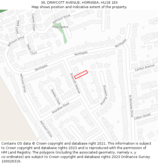 36, DRAYCOTT AVENUE, HORNSEA, HU18 1EX: Location map and indicative extent of plot