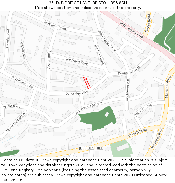 36, DUNDRIDGE LANE, BRISTOL, BS5 8SH: Location map and indicative extent of plot