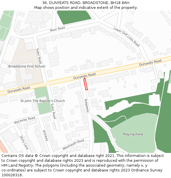 36, DUNYEATS ROAD, BROADSTONE, BH18 8AH: Location map and indicative extent of plot