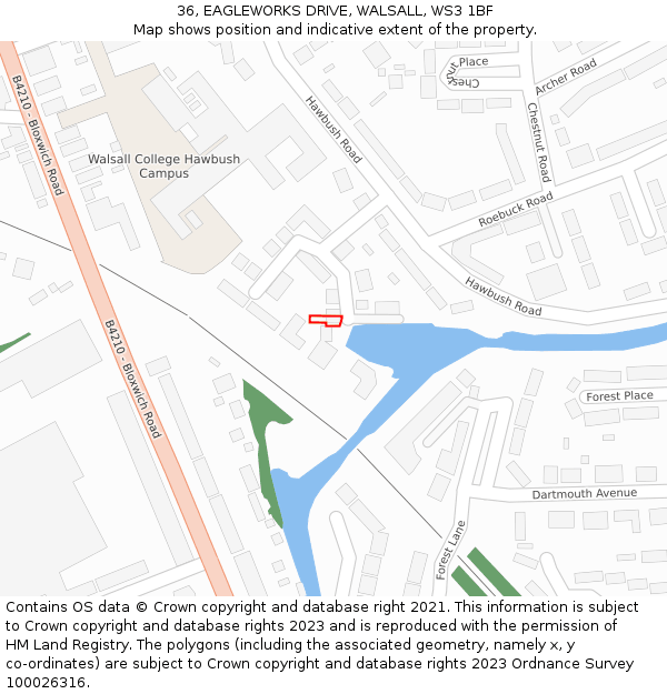 36, EAGLEWORKS DRIVE, WALSALL, WS3 1BF: Location map and indicative extent of plot