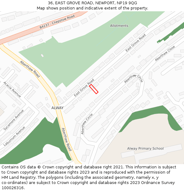 36, EAST GROVE ROAD, NEWPORT, NP19 9QG: Location map and indicative extent of plot