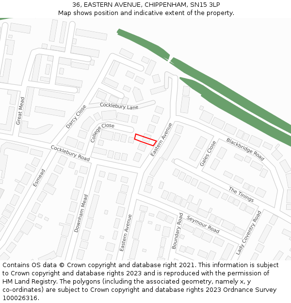 36, EASTERN AVENUE, CHIPPENHAM, SN15 3LP: Location map and indicative extent of plot