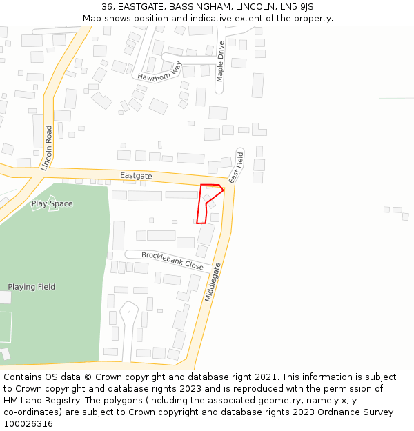 36, EASTGATE, BASSINGHAM, LINCOLN, LN5 9JS: Location map and indicative extent of plot