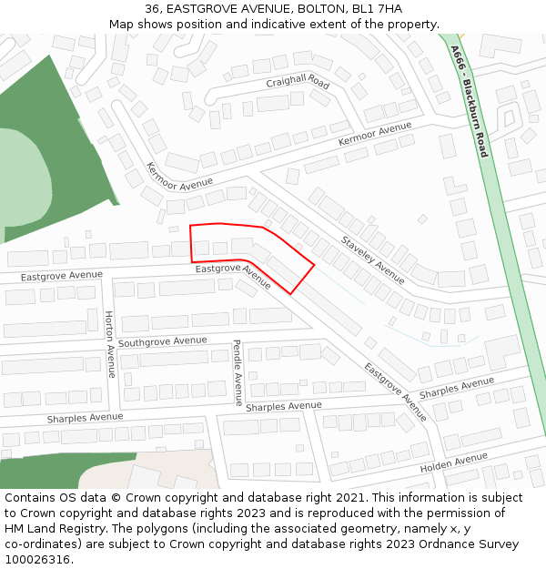 36, EASTGROVE AVENUE, BOLTON, BL1 7HA: Location map and indicative extent of plot