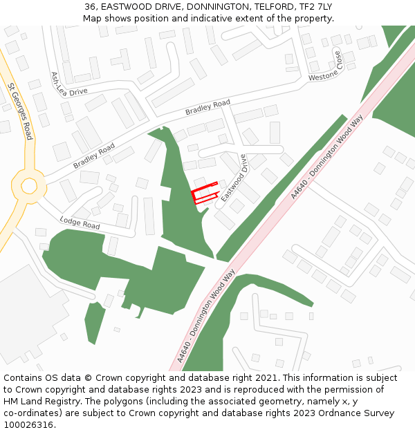 36, EASTWOOD DRIVE, DONNINGTON, TELFORD, TF2 7LY: Location map and indicative extent of plot