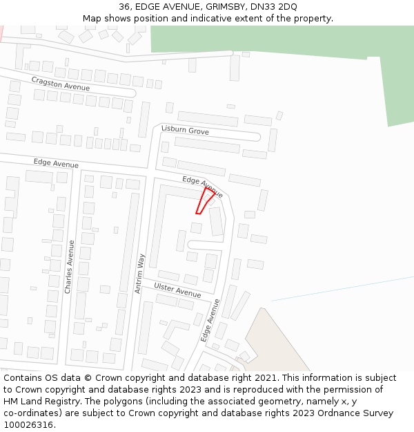 36, EDGE AVENUE, GRIMSBY, DN33 2DQ: Location map and indicative extent of plot