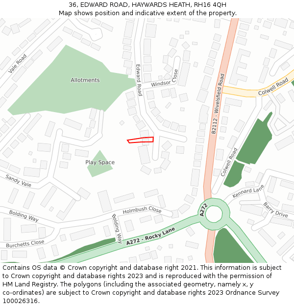 36, EDWARD ROAD, HAYWARDS HEATH, RH16 4QH: Location map and indicative extent of plot