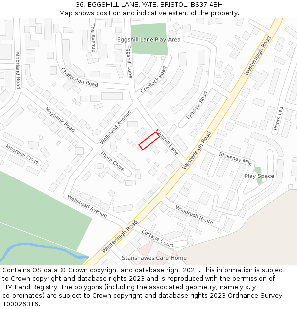 36, EGGSHILL LANE, YATE, BRISTOL, BS37 4BH: Location map and indicative extent of plot