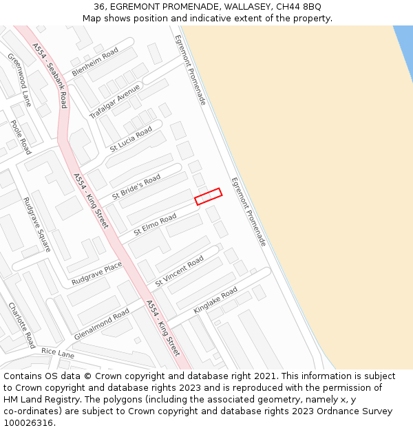 36, EGREMONT PROMENADE, WALLASEY, CH44 8BQ: Location map and indicative extent of plot