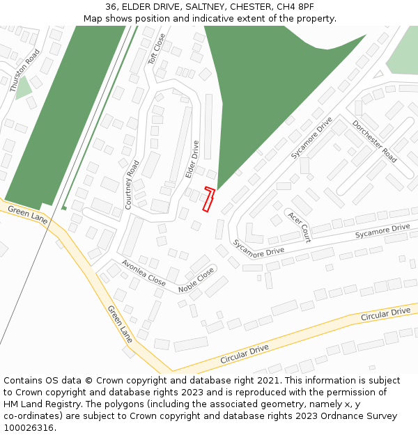 36, ELDER DRIVE, SALTNEY, CHESTER, CH4 8PF: Location map and indicative extent of plot