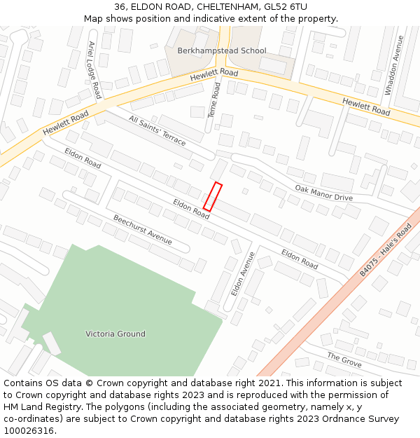 36, ELDON ROAD, CHELTENHAM, GL52 6TU: Location map and indicative extent of plot