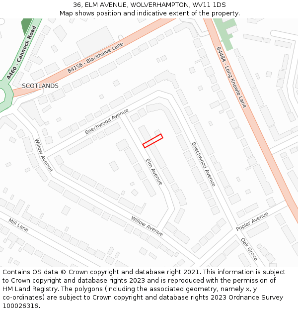 36, ELM AVENUE, WOLVERHAMPTON, WV11 1DS: Location map and indicative extent of plot