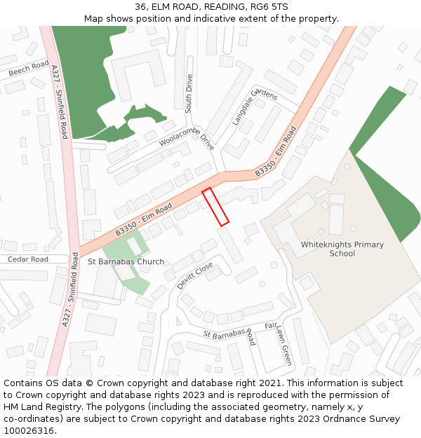 36, ELM ROAD, READING, RG6 5TS: Location map and indicative extent of plot