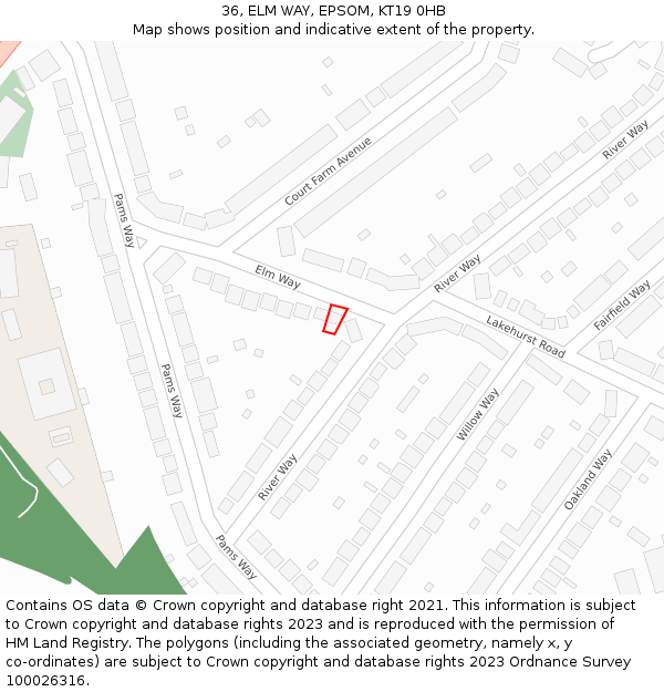 36, ELM WAY, EPSOM, KT19 0HB: Location map and indicative extent of plot
