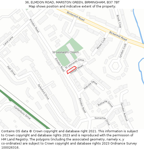 36, ELMDON ROAD, MARSTON GREEN, BIRMINGHAM, B37 7BT: Location map and indicative extent of plot