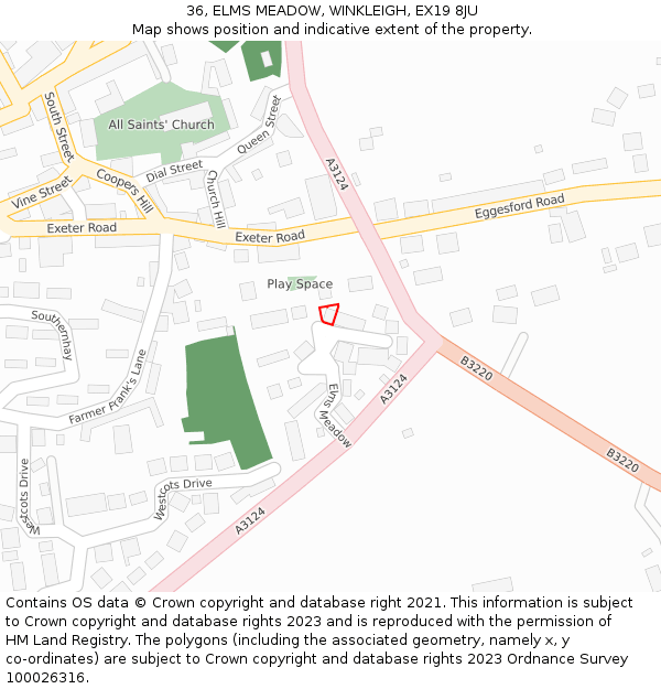 36, ELMS MEADOW, WINKLEIGH, EX19 8JU: Location map and indicative extent of plot