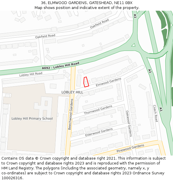 36, ELMWOOD GARDENS, GATESHEAD, NE11 0BX: Location map and indicative extent of plot