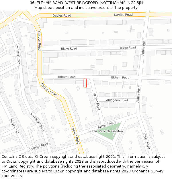 36, ELTHAM ROAD, WEST BRIDGFORD, NOTTINGHAM, NG2 5JN: Location map and indicative extent of plot