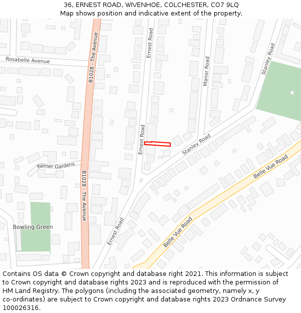 36, ERNEST ROAD, WIVENHOE, COLCHESTER, CO7 9LQ: Location map and indicative extent of plot