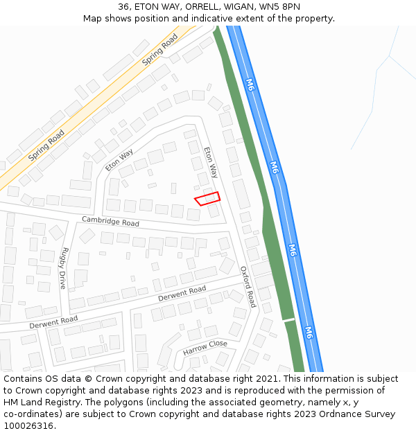 36, ETON WAY, ORRELL, WIGAN, WN5 8PN: Location map and indicative extent of plot