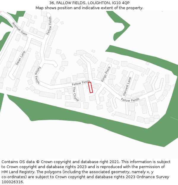36, FALLOW FIELDS, LOUGHTON, IG10 4QP: Location map and indicative extent of plot