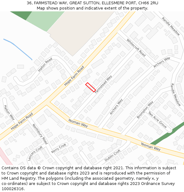 36, FARMSTEAD WAY, GREAT SUTTON, ELLESMERE PORT, CH66 2RU: Location map and indicative extent of plot